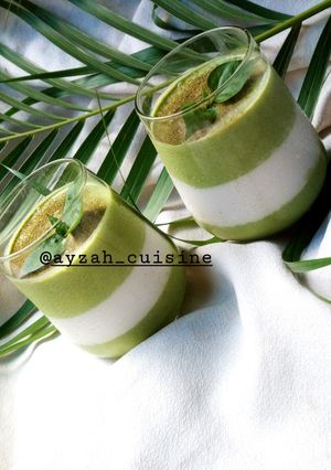 A picture of Green & white panna cotta.