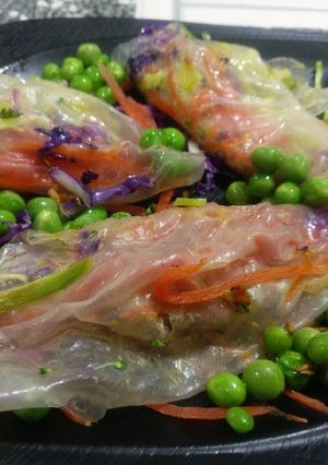 A picture of Rice paper stuffed with veggies.