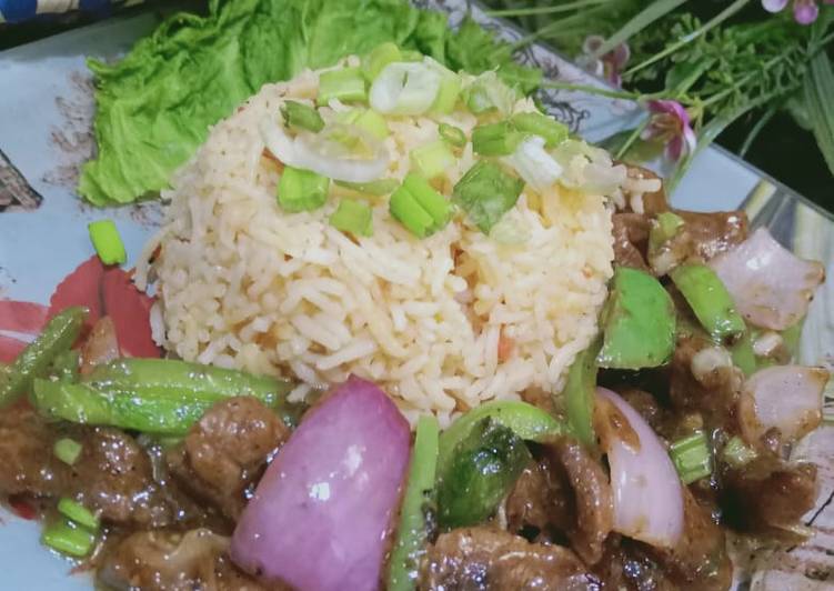Recipe of Homemade Dry Beef chilli with garlic rice