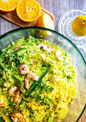 Une photo de Salade de riz safrané au jus d agrumes