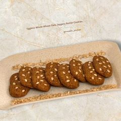A picture of Eggless Whole Wheat Oats Jaggery Butter Cookies.