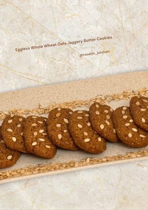 A picture of Eggless Whole Wheat Oats Jaggery Butter Cookies.