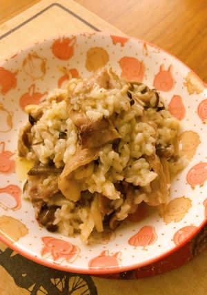 豬五花菇菇燉飯 的食譜成品照片