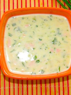 Фото Окрошка на кефире и минеральной воде.