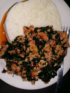 A picture of Yam and Spinach Egg Sauce.