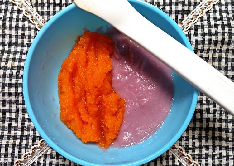 Bagaimana Menyiapkan Purée Wortel Ubi Ungu Forti (Snack MPASI 6m) yang Enak