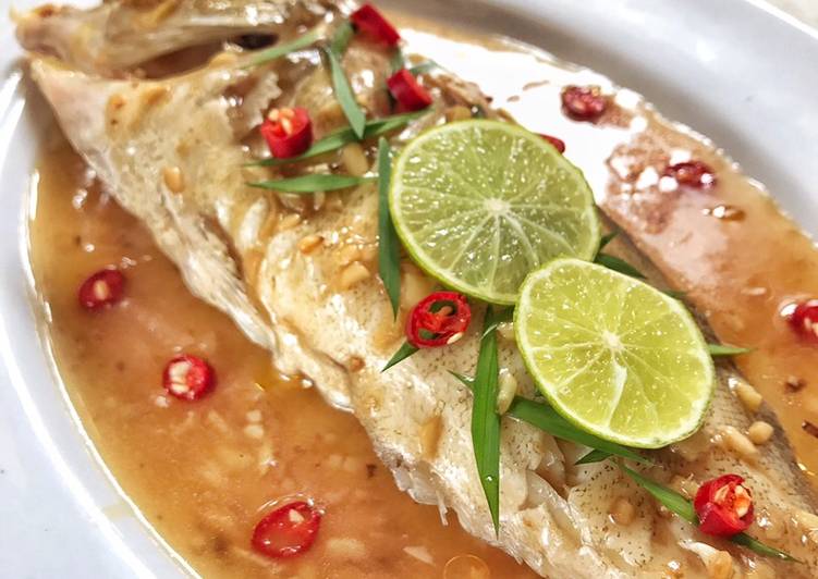 Cara mudah Menyiapkan Steamed Kerapu with Oyster Sauce Lezat