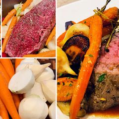 A picture of Holiday Wagyu Eye of Round Roast with Vegetables.