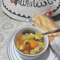 A picture of Simple chicken and veg soup.