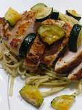 Creamy Walnut Pesto Linguine with Chicken and Zucchini