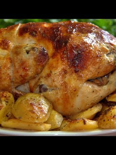 Фото Сочная курица на вертеле с хрустящей корочкой + запеченный картофель.