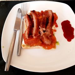 A picture of My Avocado, Soft Cheese, Sausage & Tomato Toast 😉.