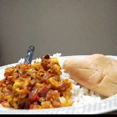 A picture of Rice with Egg Sauce and moimoi.