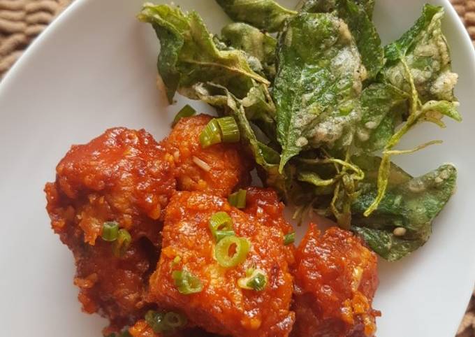 Korean Spicy Chicken Breast with Fried Spinach