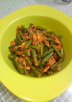 Foto resep Oseng kacang panjang, tempe teri pedas