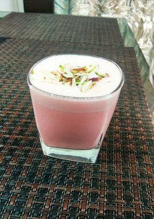 A picture of Rose dry fruits lassi.
