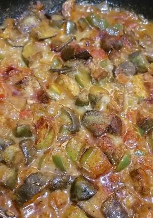 صورة لوصفة حمسه الباذنجان مقلي مع كريمة طبخ على طريقتي وطعم لذيذ جداً 😋😋