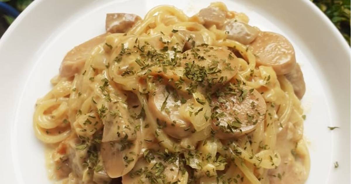 Resep Spaghetti Carbonara susu Evaporasi simple tanpa Cream Cheese Dan