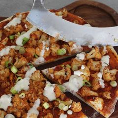 A picture of Vegan BBQ cauliflower pizza.