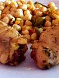 Contramuslos de pollo rellenos de dátiles y jamón serrano