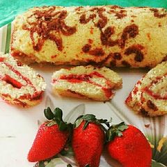 A picture of Strawberry chocolate swissroll.