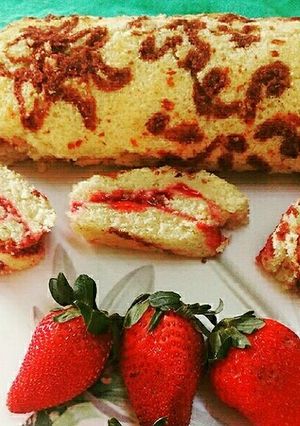 A picture of Strawberry chocolate swissroll.