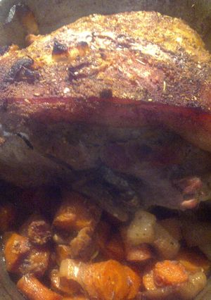 A picture of Pork with rotisserie rub.
