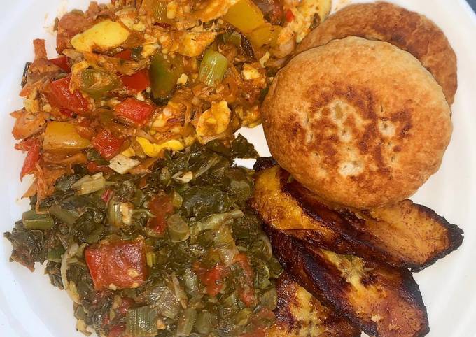 Vegan Caribbean Bowl (Ackee N Jackfruit, Callaloo, Plantain)