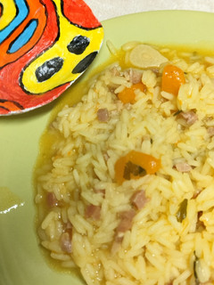 Una foto de Arroz con calabaza y jamón