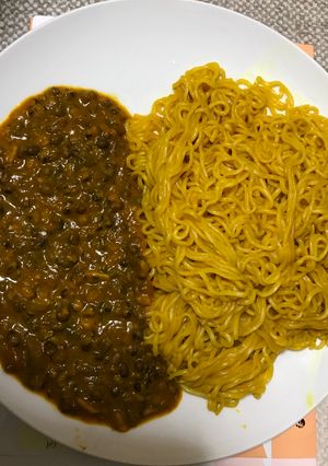 A picture of Noodles and Green grams(ndengu).