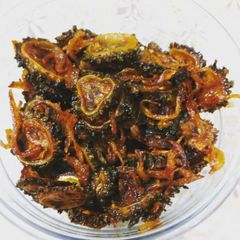 A picture of Fried Bitter Gourd or Karela Bhaja.