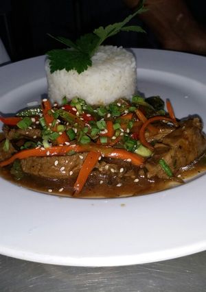 A picture of Stir-Fry Beef Teriyaki With Red Pepper Risotto.