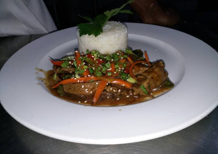 Stir-Fry Beef Teriyaki With Red Pepper Risotto