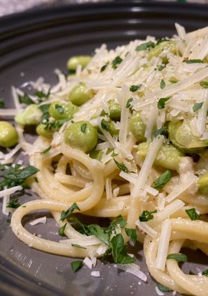 A picture of Edamame Lemon Pasta.