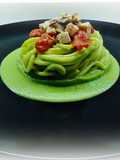 Spaghetto alla Chitarra with Swordfish, Broccoli Sauce, and Grape Tomatoes
