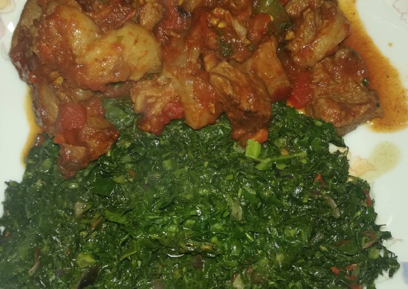Fried goat meat with sukuma