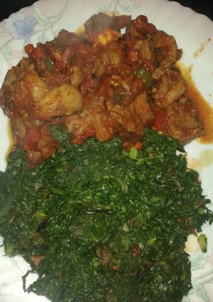 A picture of Fried goat meat with sukuma.