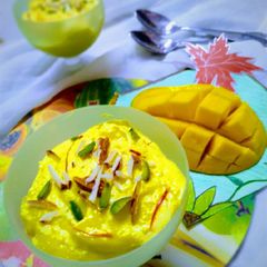 Creamy mango shrikhand A picture of Creamy mango shrikhand.