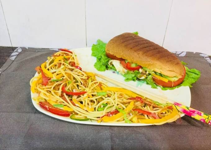 Recipe of Super Quick Homemade Subway Style Sandwitch With Spaghetti