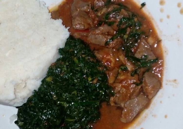 Spinach with managu  with liver and ugali