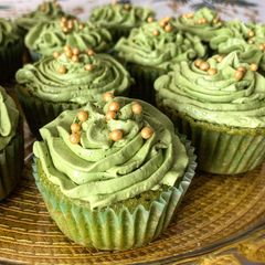 A picture of Matcha cupcakes with matcha buttercream.