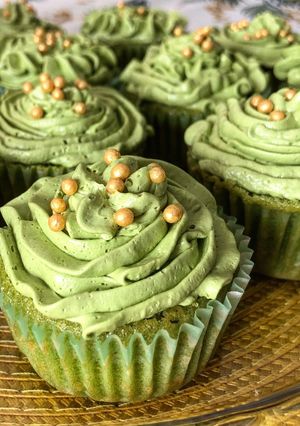 A picture of Matcha cupcakes with matcha buttercream.