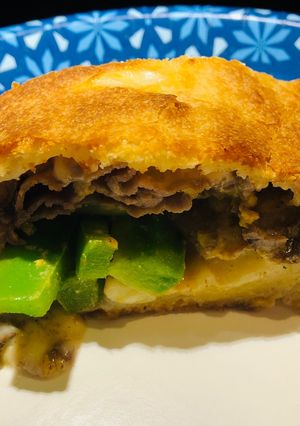 A picture of Roast Beef 🥩 and Provolone Stromboli.