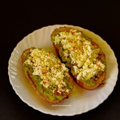 A picture of Shredded egg avocado toast.