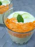 Crème de concombre au basilic, féta au paprika