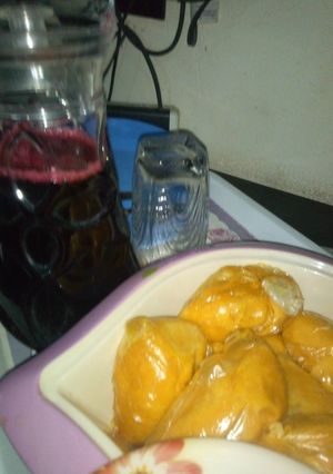 A picture of Moi moi with zobo drink.