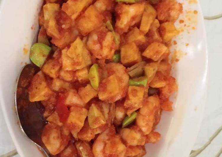 Resep Balado udang kentang Pete enak Anti Gagal