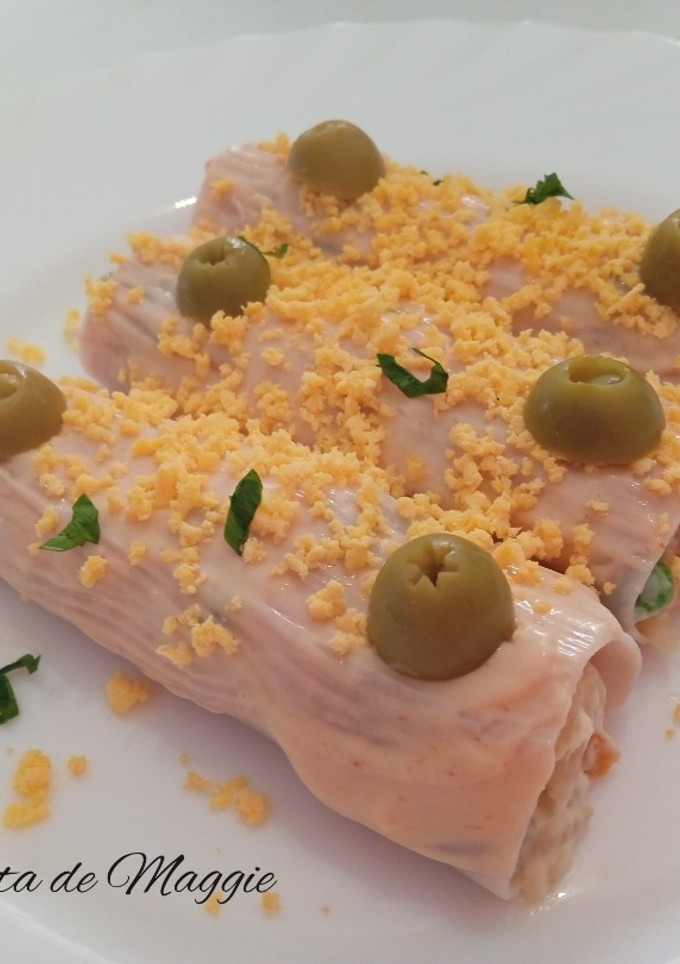 Una foto de Canelones rellenos de arroz con gambas