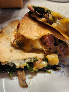 A picture of Lauren's Baked Ham, Spinach and Mushroom Breakfast Quesadillas.