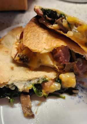 A picture of Lauren's Baked Ham, Spinach and Mushroom Breakfast Quesadillas.